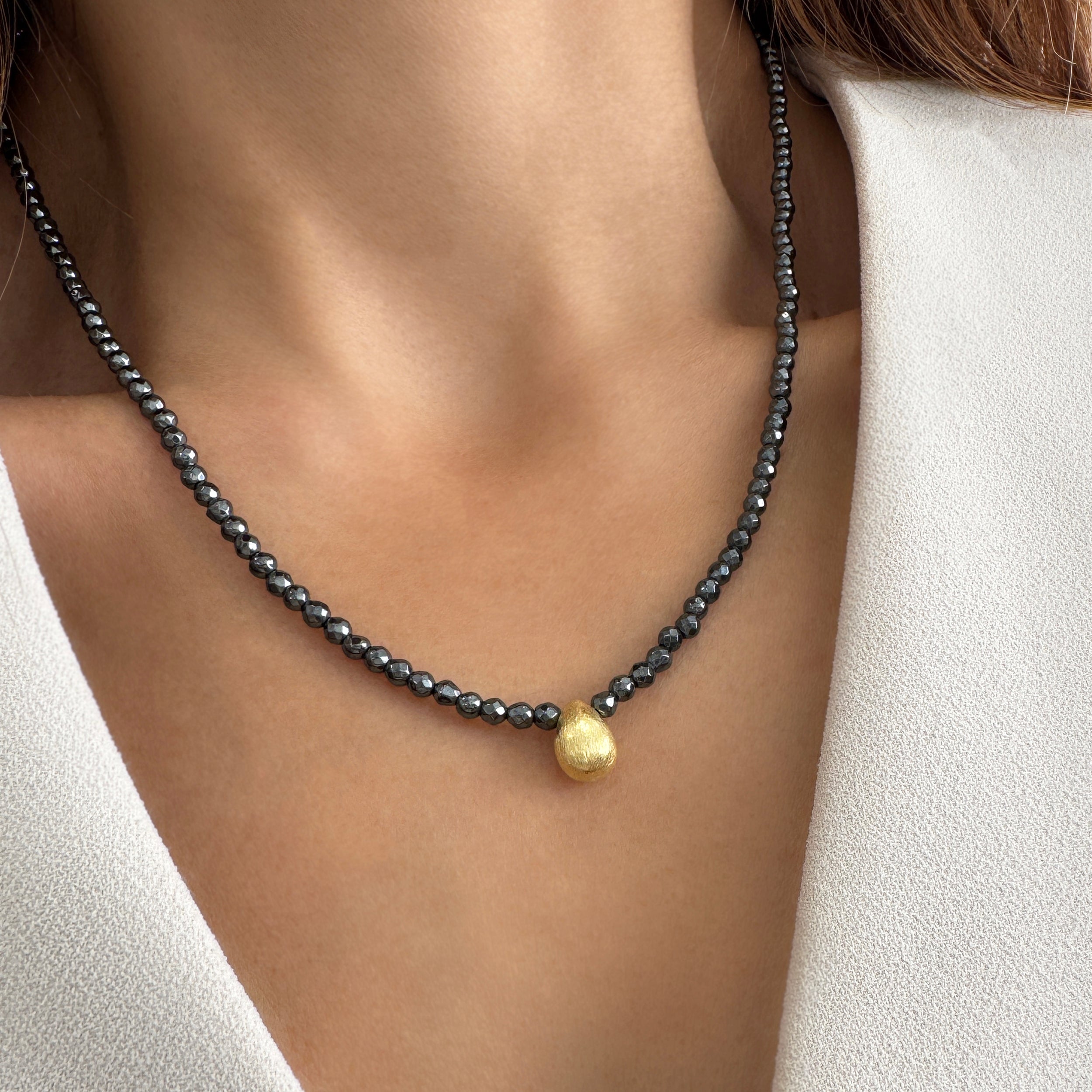 Gold Drop Hematite Necklace