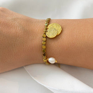 Gold Coin Bracelet with greek coins and hematite gemstone! Anxiety Bracelet!