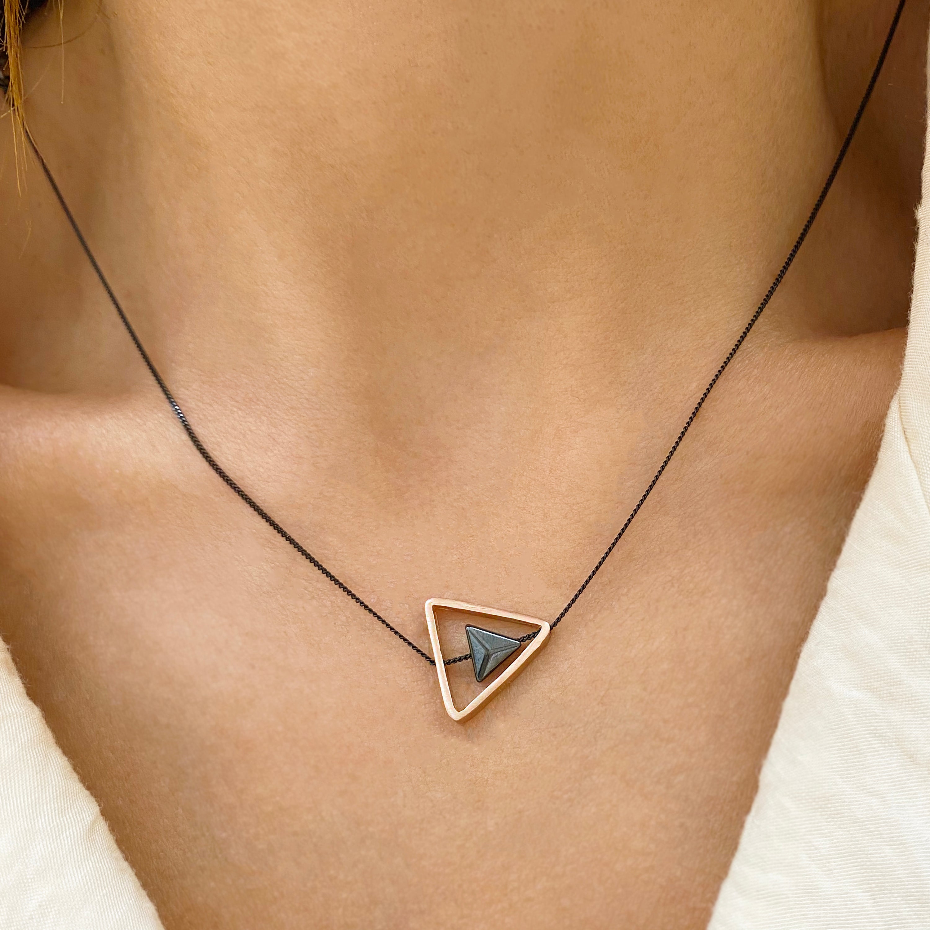 Fidget Triangle Hematite Necklace. Silver 925