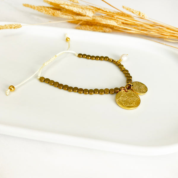Gold Coin Bracelet with greek coins and hematite gemstone! Anxiety Bracelet!