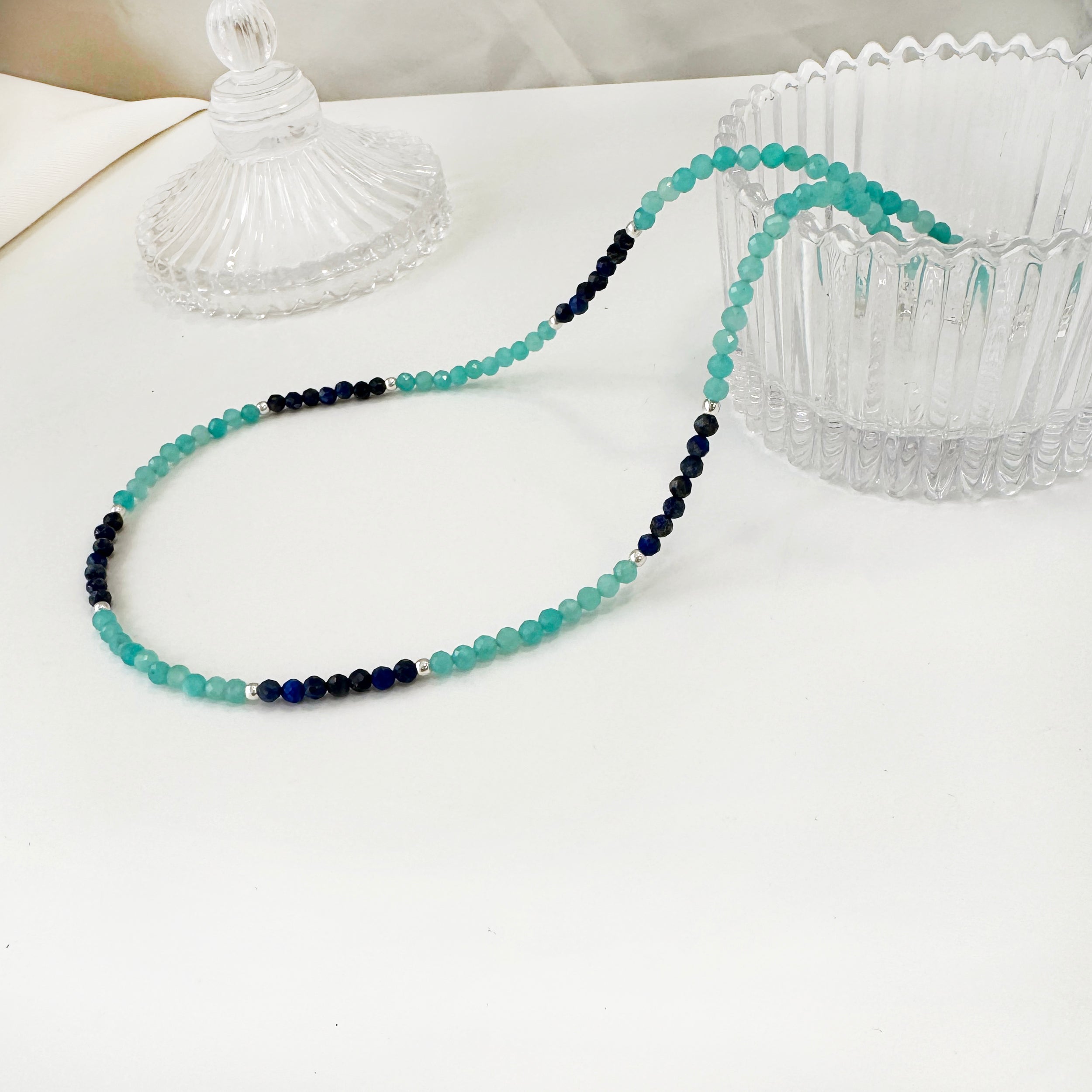 Choker necklace with Natural Lapis Lazuli & Amazonite beads