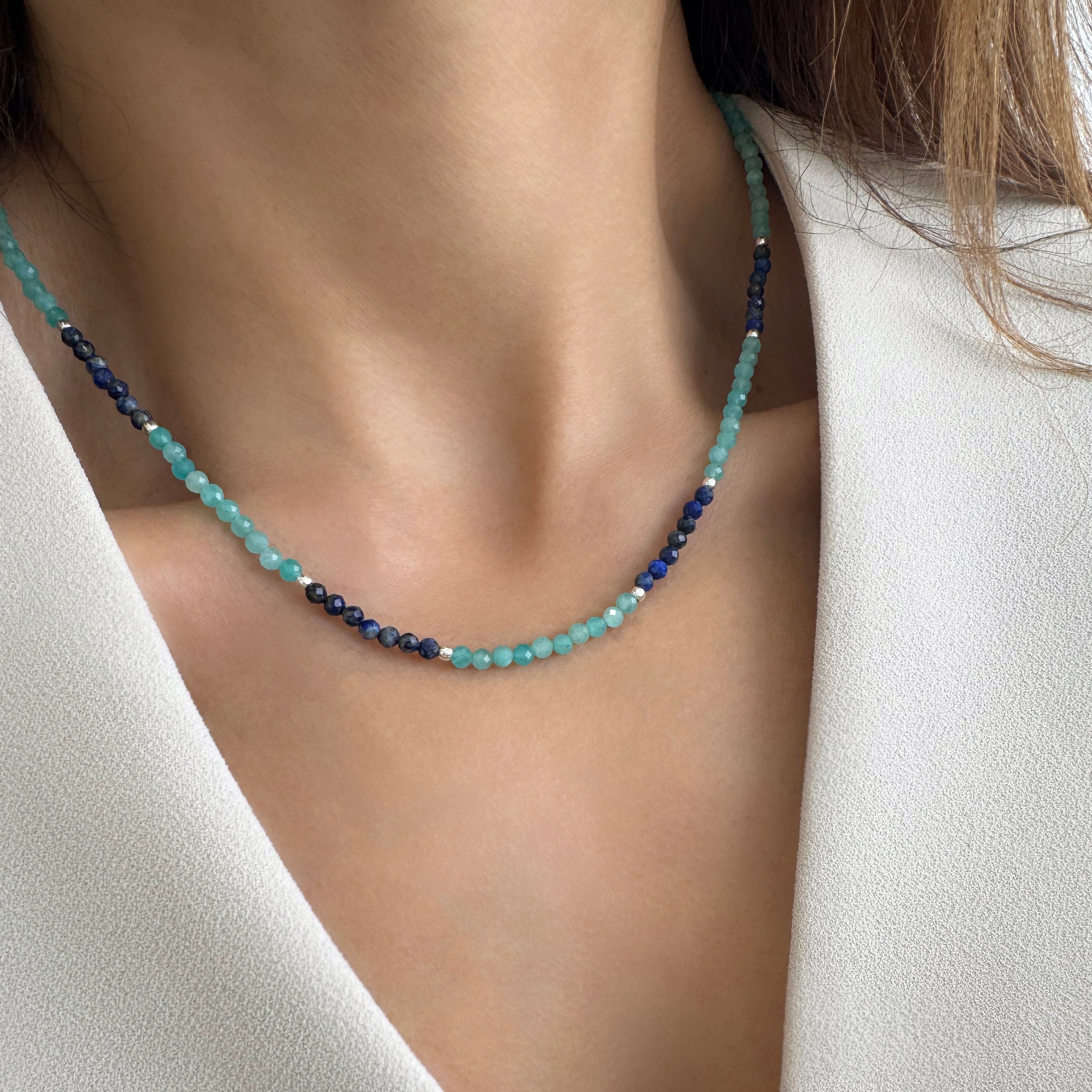 Choker necklace with Natural Lapis Lazuli & Amazonite beads