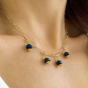 Multi charm necklace with Paperclip Chain and Lapis Lazuli Pendants