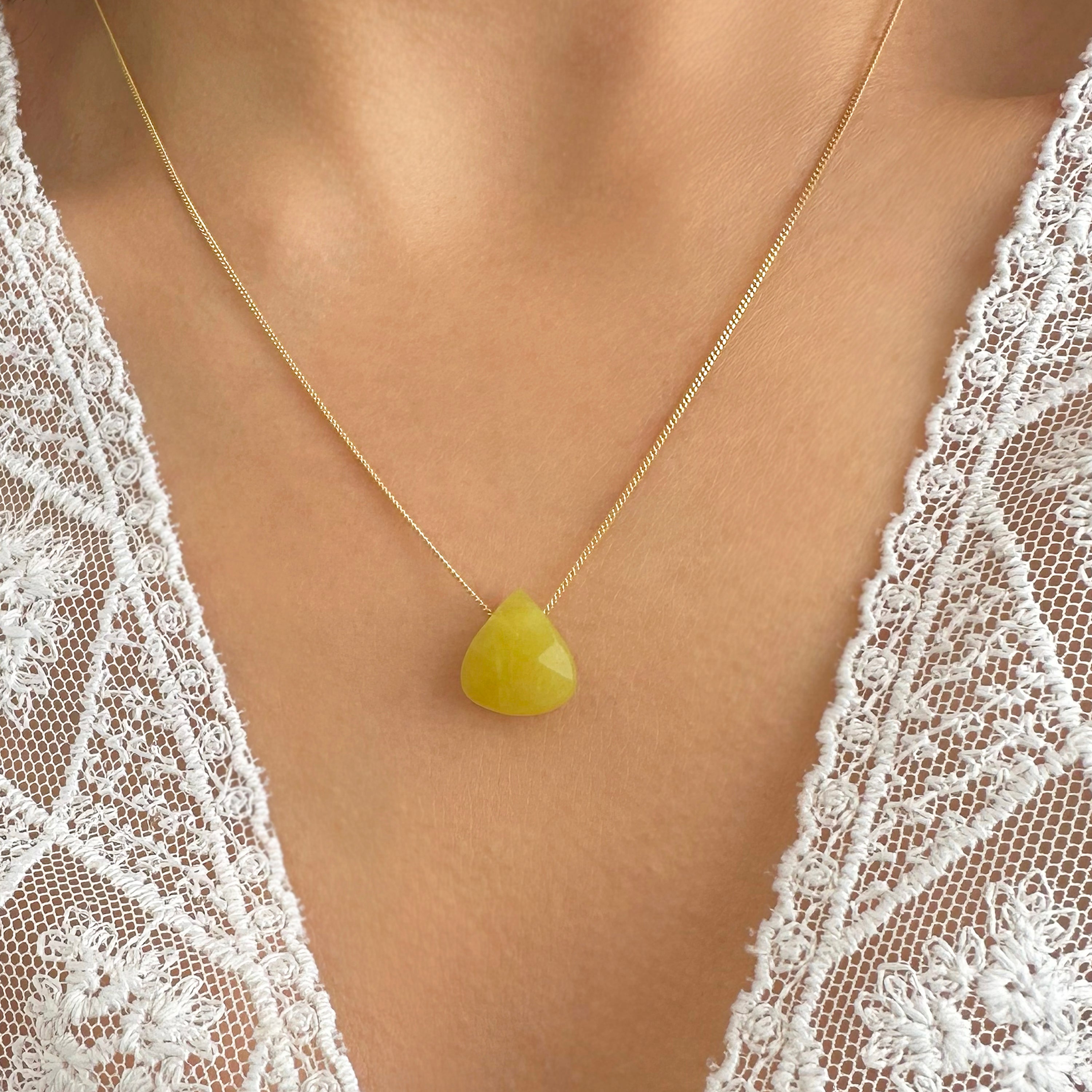 Lemon gem necklace  - Lime Necklace - Silver 925