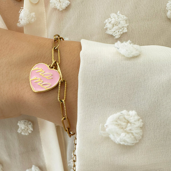 Mama Bracelet with a pink heart charm