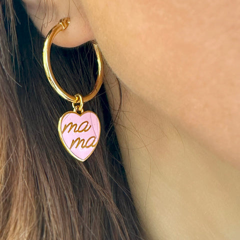 Mama earrings, Heart hoop earrings