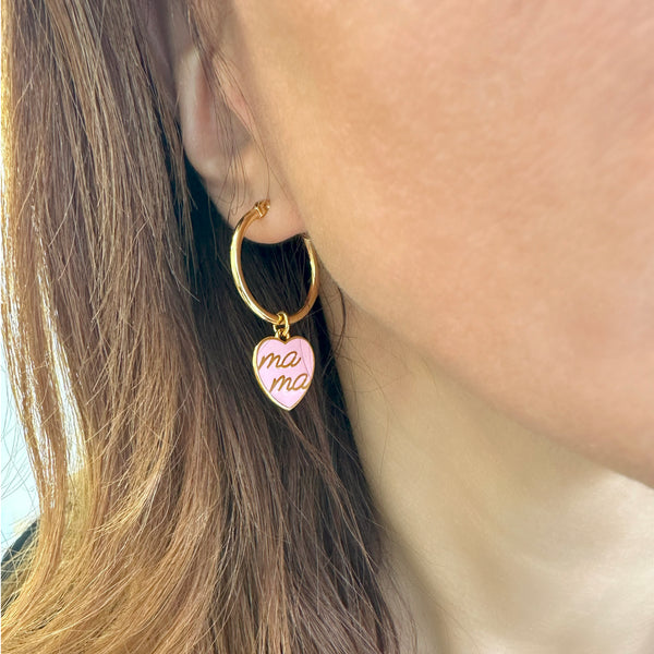 Mama earrings, Heart hoop earrings