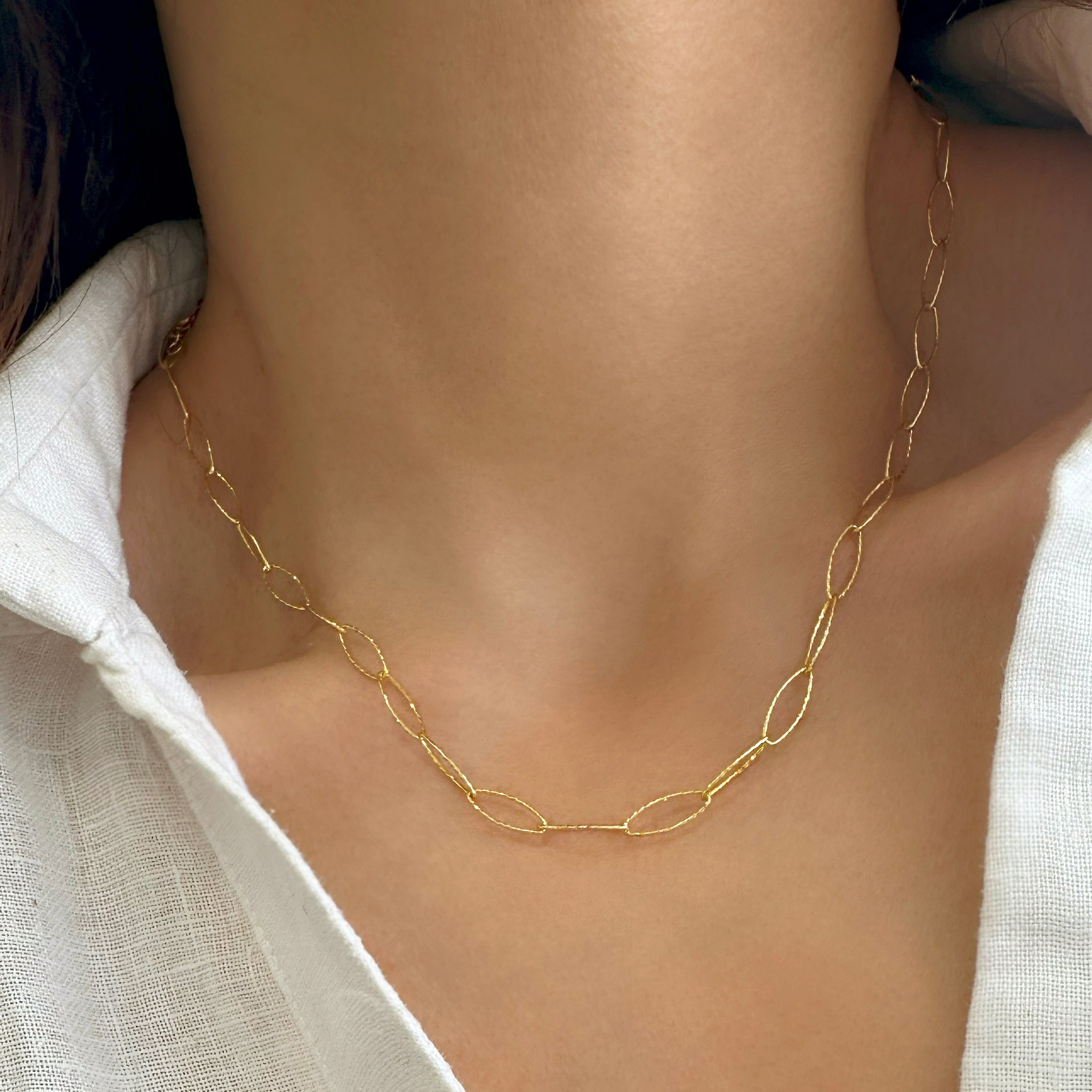 Paperclip Chain Choker Necklace, 925 Silver