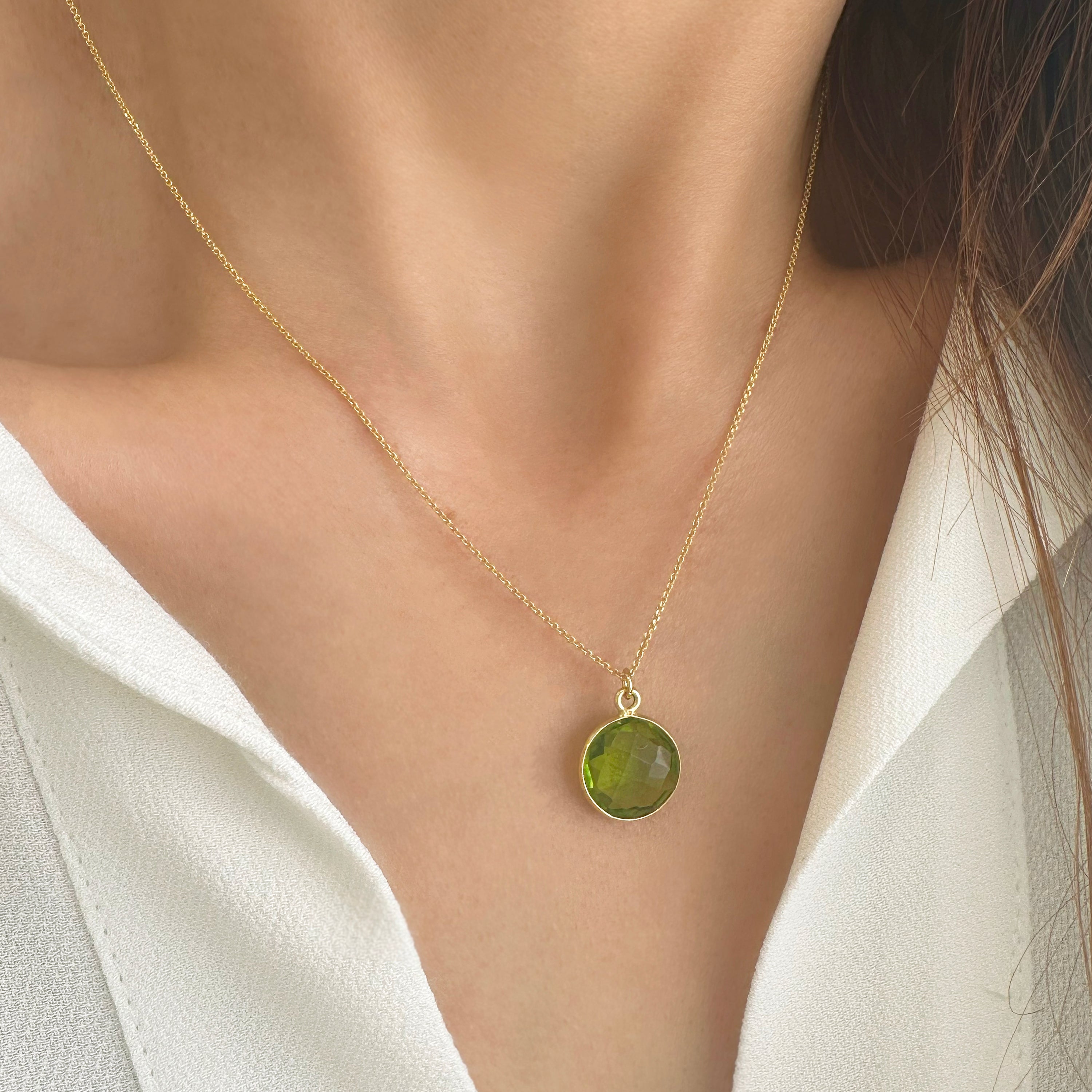 Κολιέ Peridot Κύκλος. Ασήμι 925