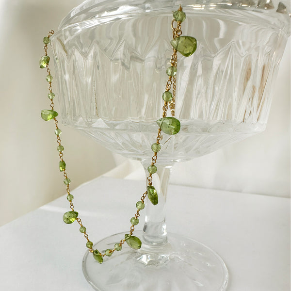 Raw Peridot Necklace in a rosary chain