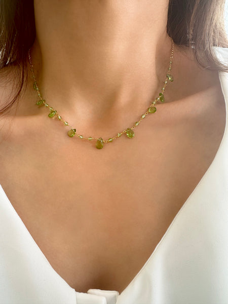 Raw Peridot Necklace in a rosary chain