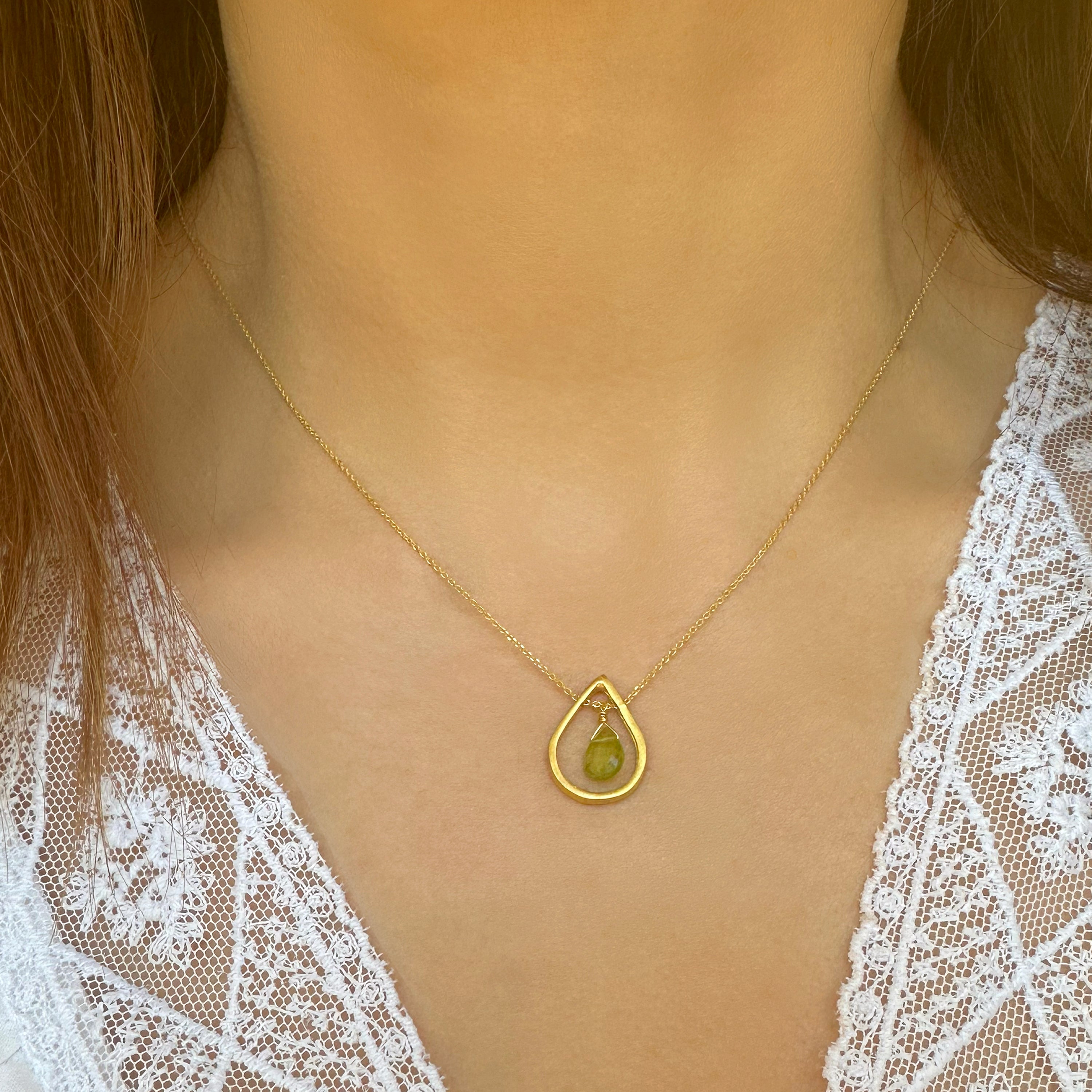 Raw Peridot Necklace - Real Peridot Pendant