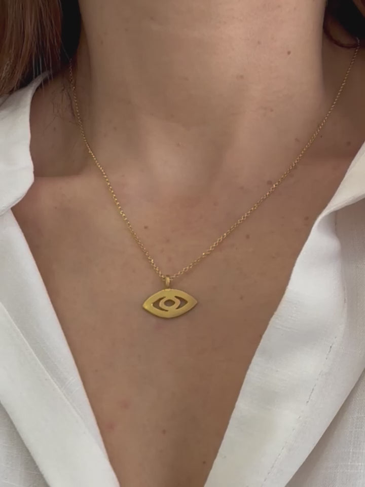 Load video: Gold Evil Eye Charm Necklace