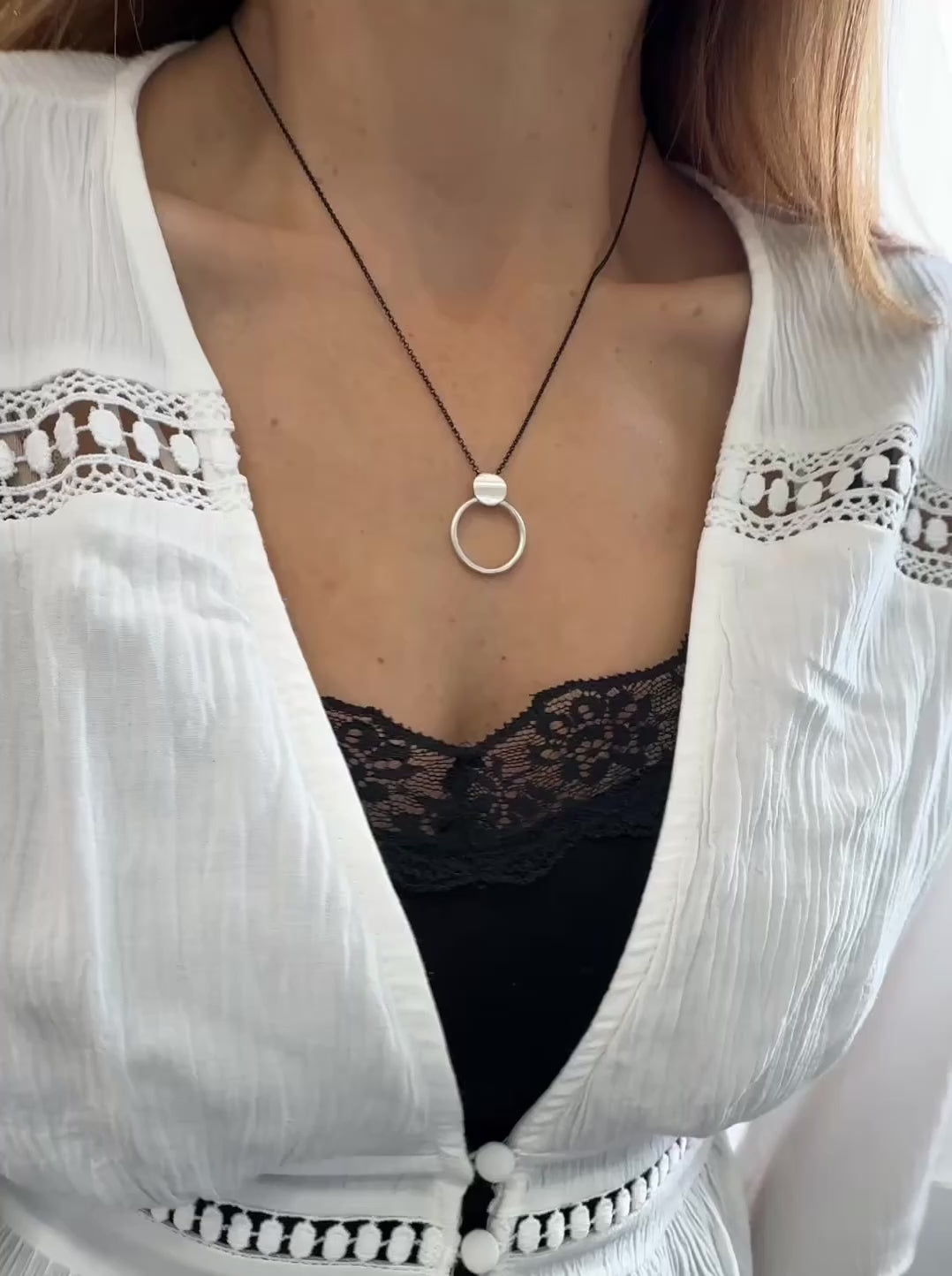 Load video: 2 circles Pendant  Geometric Necklace