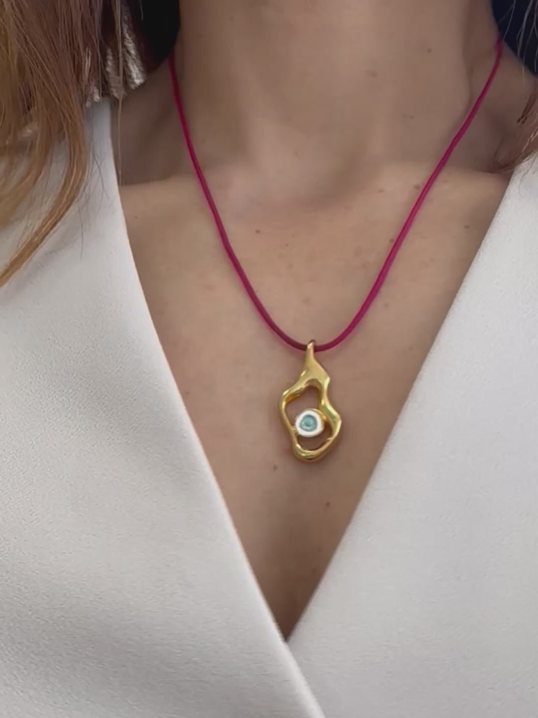 Load video: Asymmetric Evil Eye Pendant Necklace