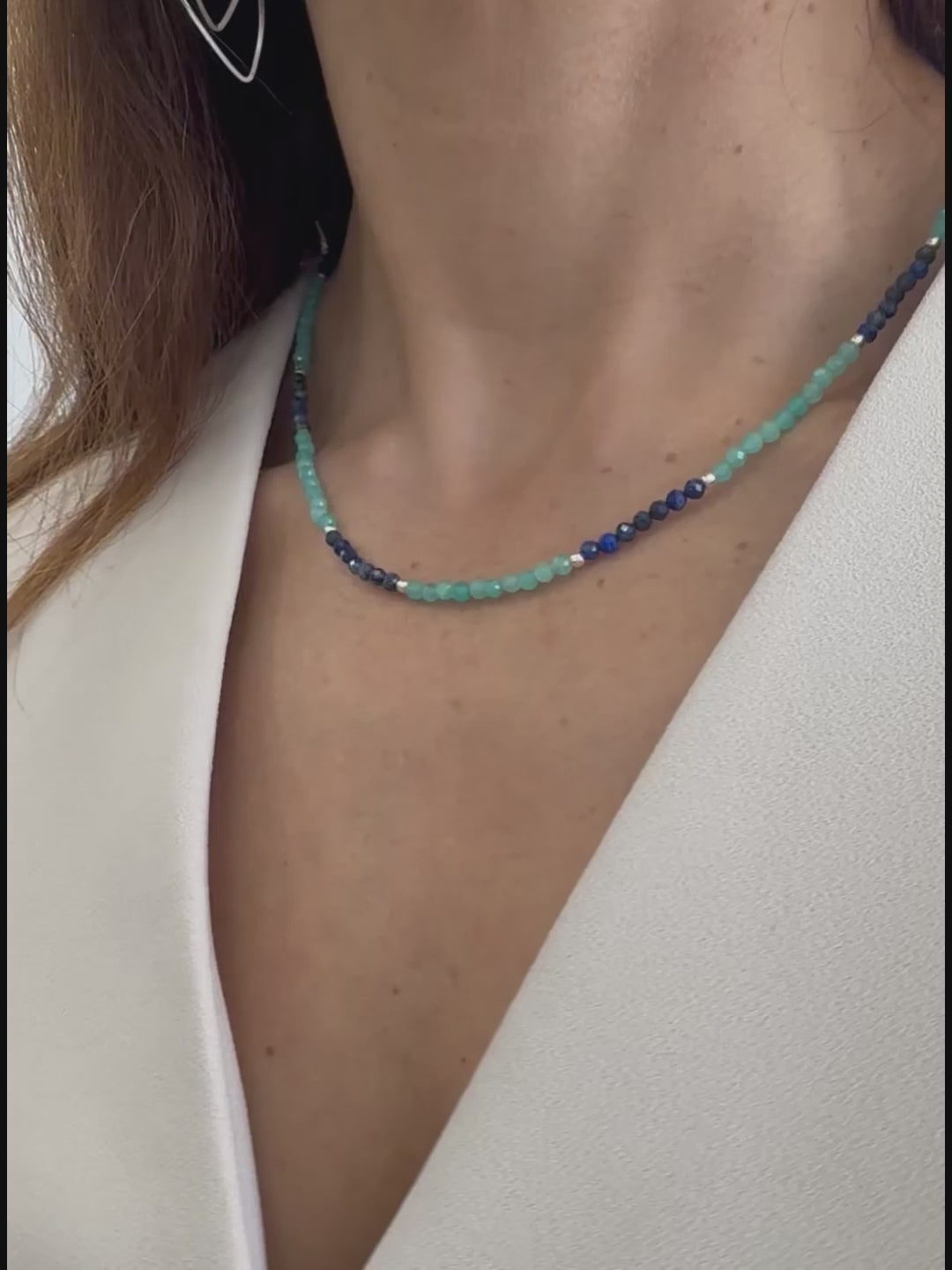 Load video: Choker necklace with Natural Lapis Lazuli &amp; Amazonite beads