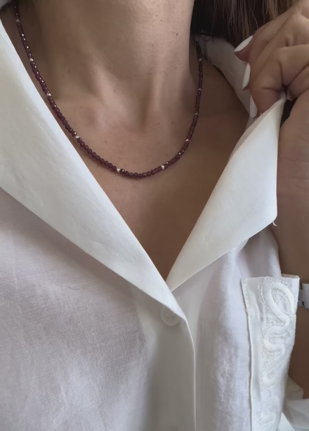Load video: Red Garnet Seed bead Necklace, January Birthstone