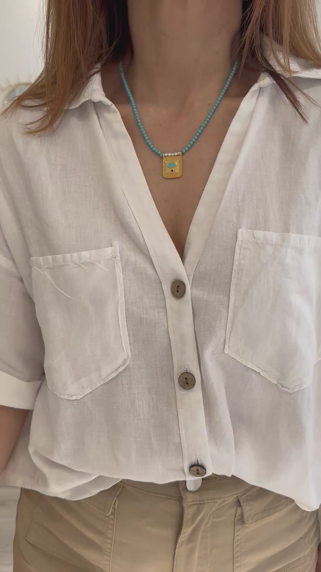 Load video: Turquoise summer eye necklace