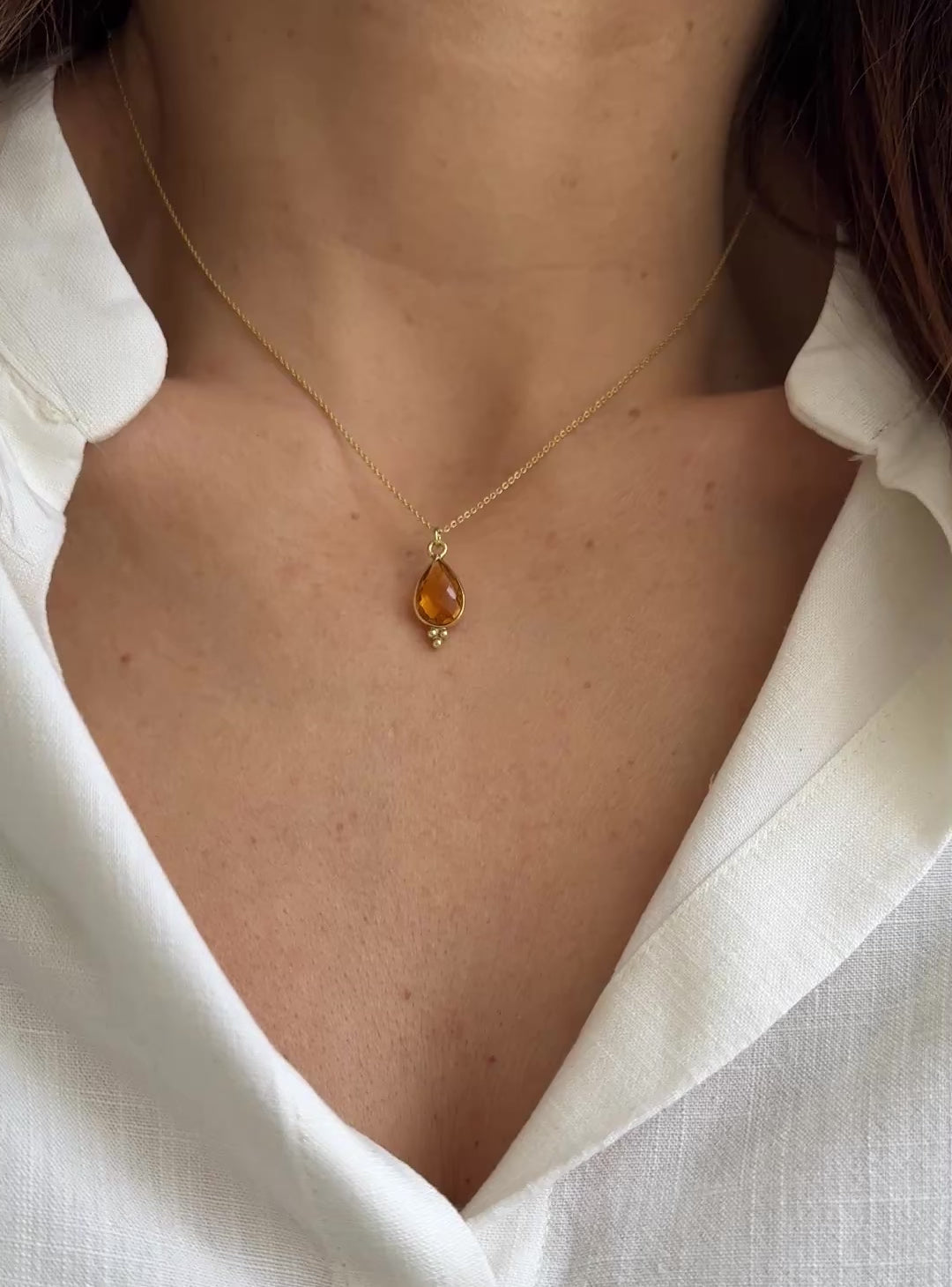 Load video: Citrine Drop Gemstone Necklace. Silver 925
