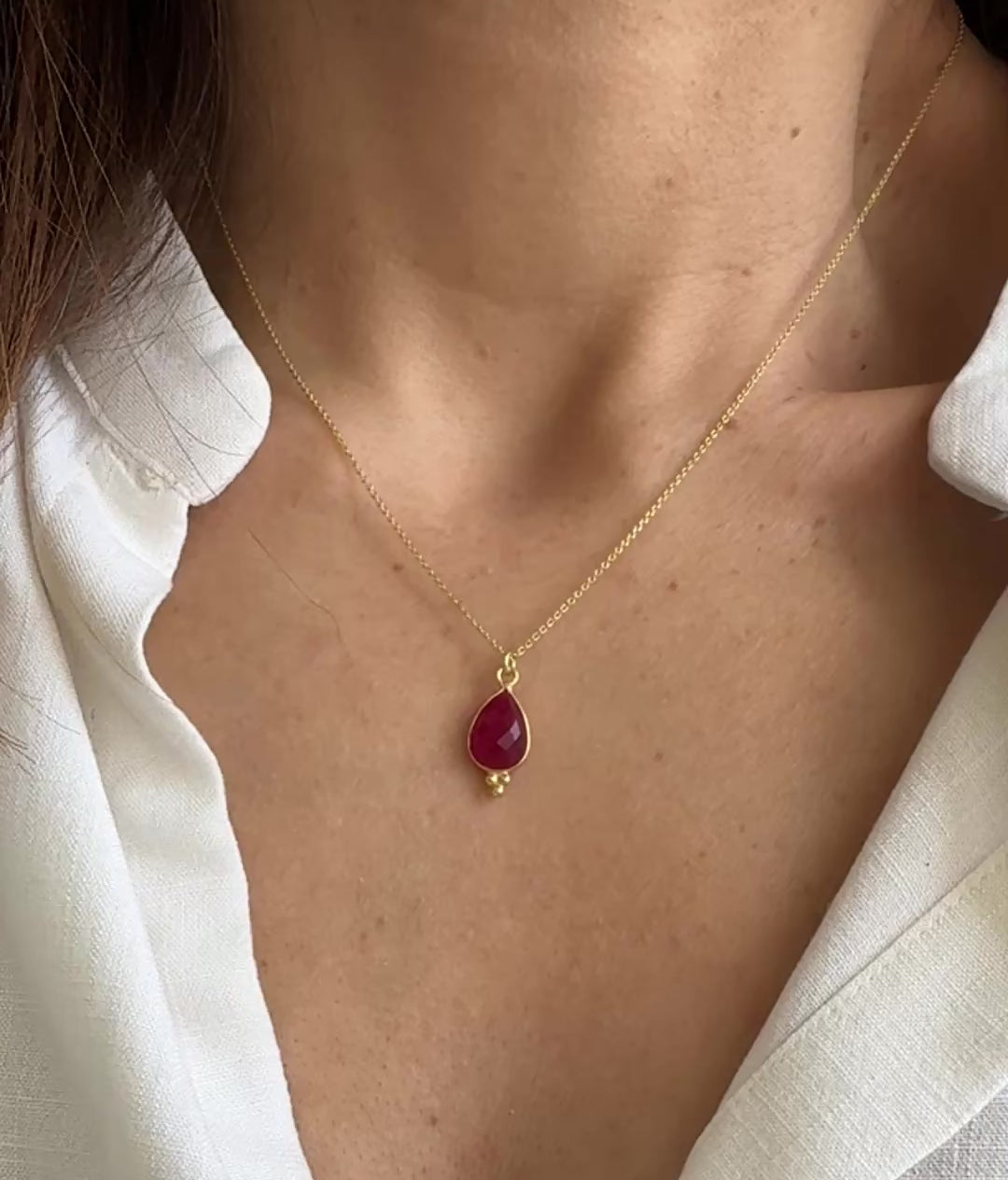 Load video: Ruby Drop Gemstone Necklace. Silver 925