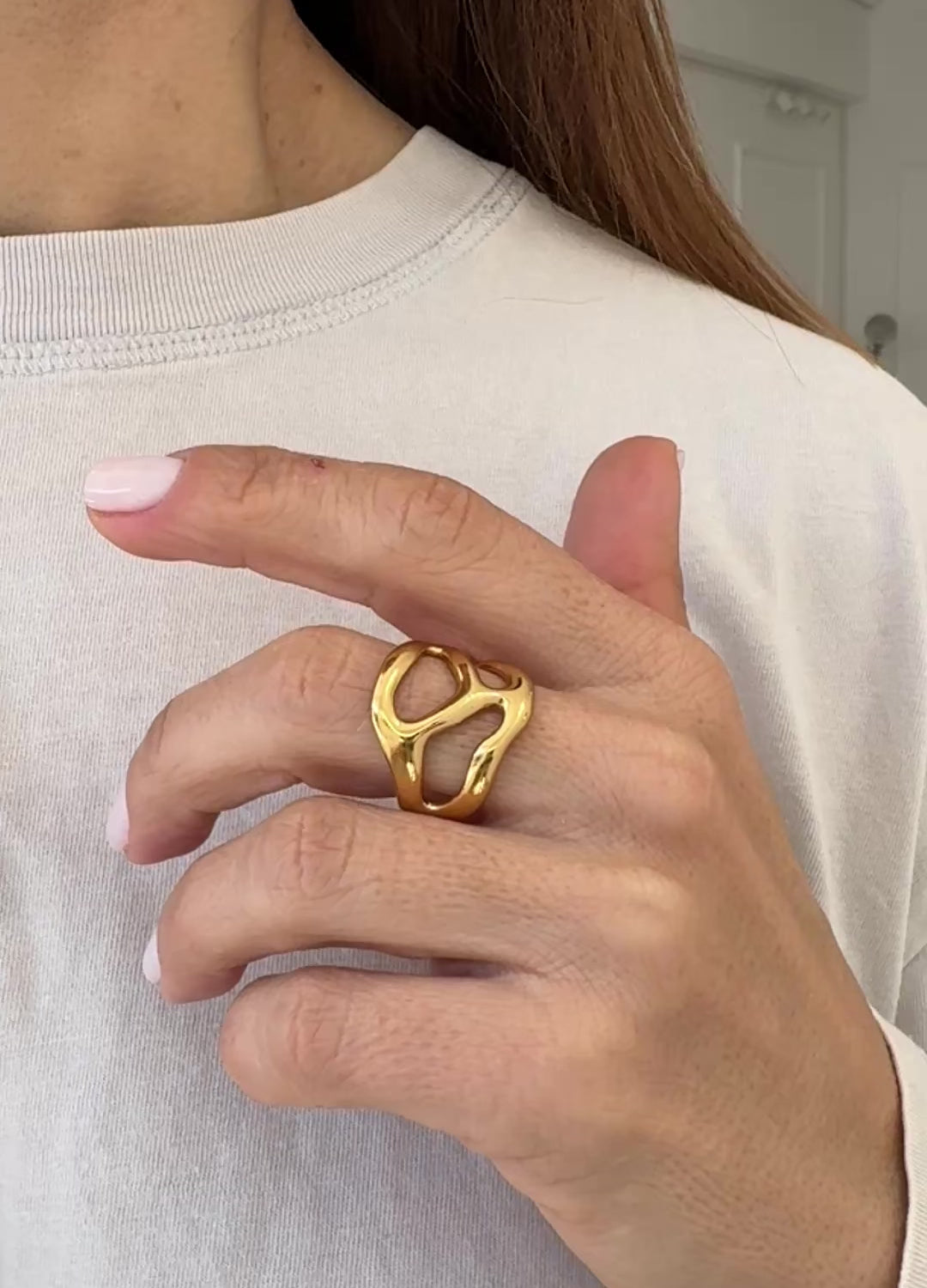 Load video: Asymmetic  Gold Boho Ring