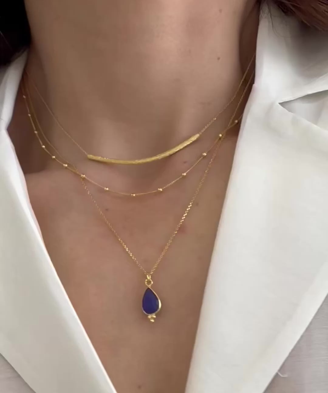 Load video: Sapphire Drop Gemstone Necklace. Silver 925
