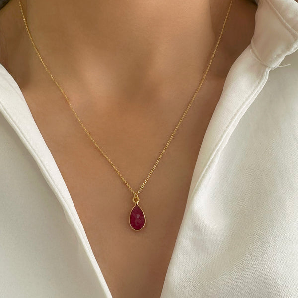 Genuine Ruby Pendant, Red Ruby Necklace