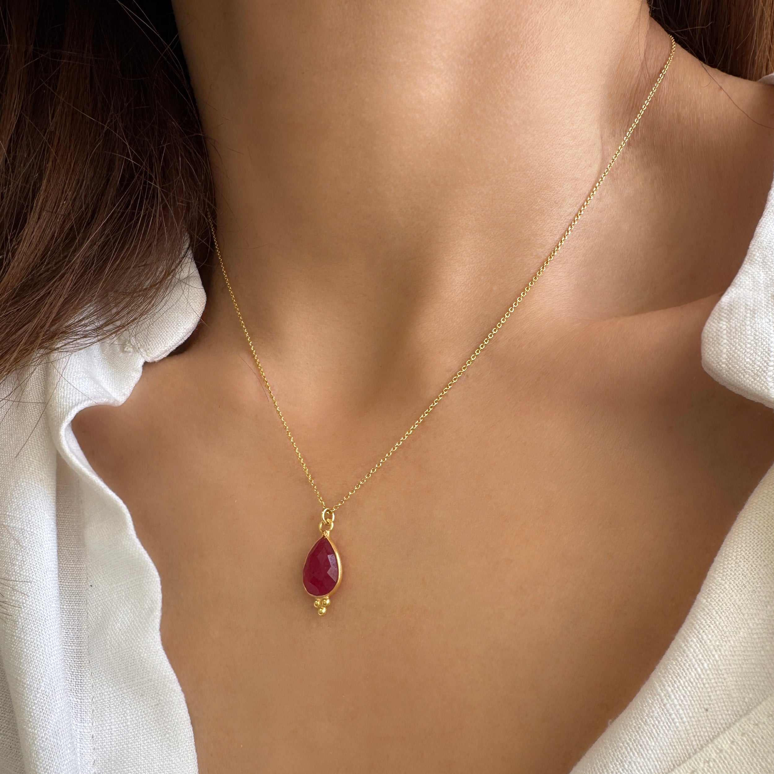 Ruby Drop Gemstone Necklace. Silver 925