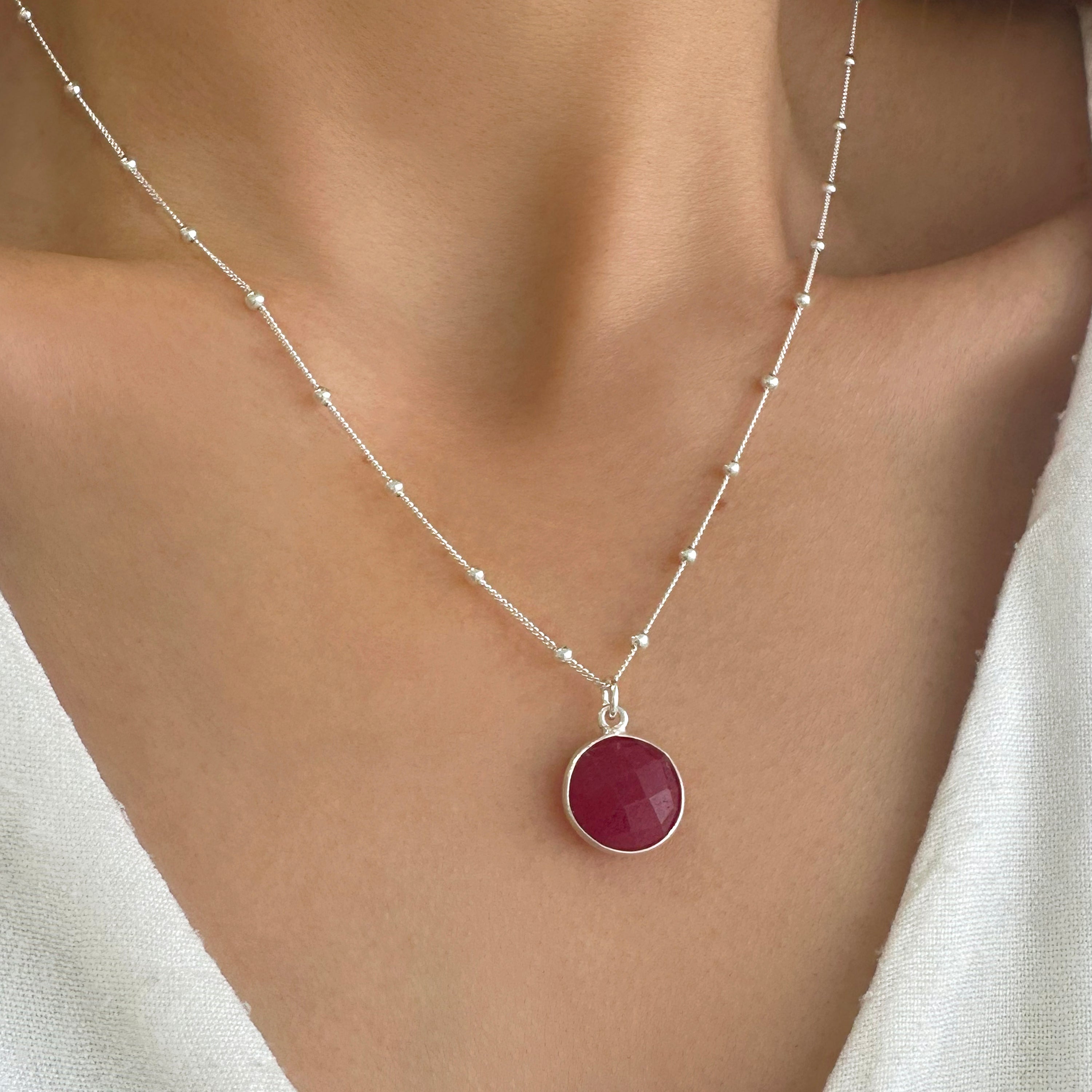 July Birthstone Red Ruby Pendant Necklace.