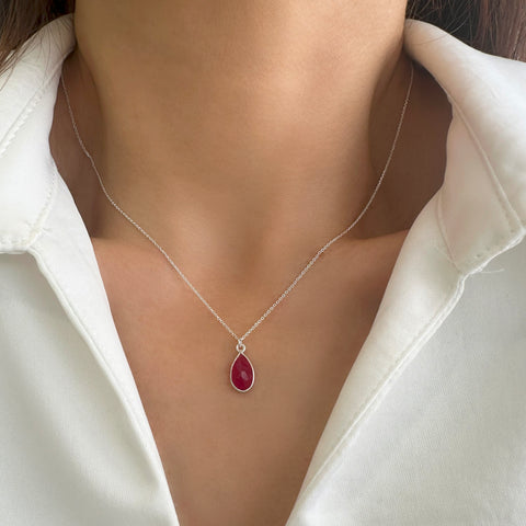 Genuine Ruby Pendant, Red Ruby Necklace