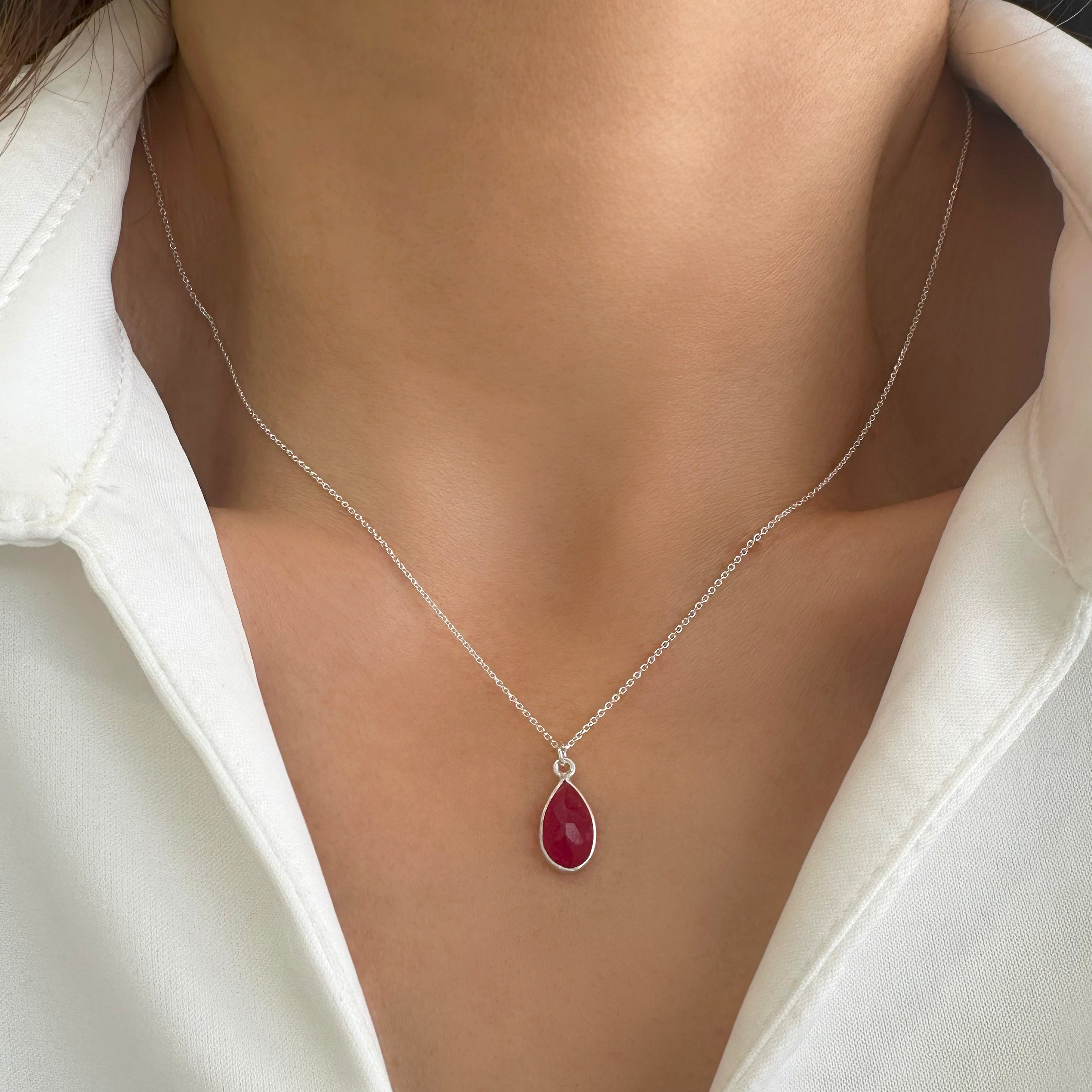 Tiny ruby pendant necklace