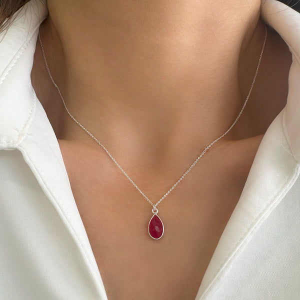 Genuine Ruby Pendant, Red Ruby Necklace