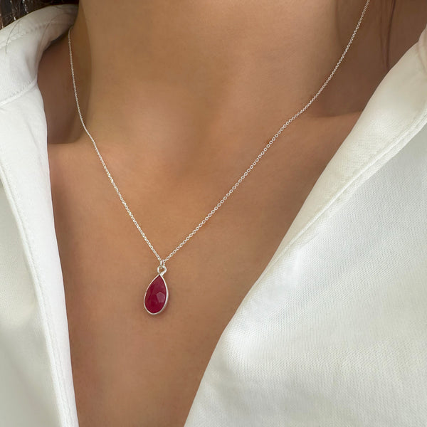 Genuine Ruby Pendant, Red Ruby Necklace