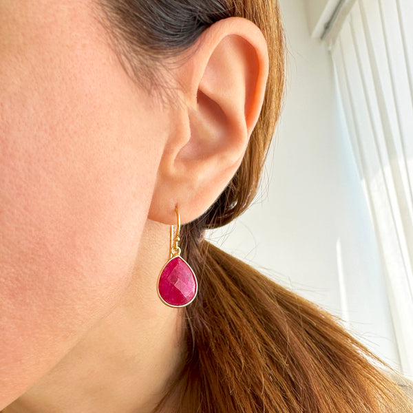 Raw Red Ruby Earrings - Silver 925