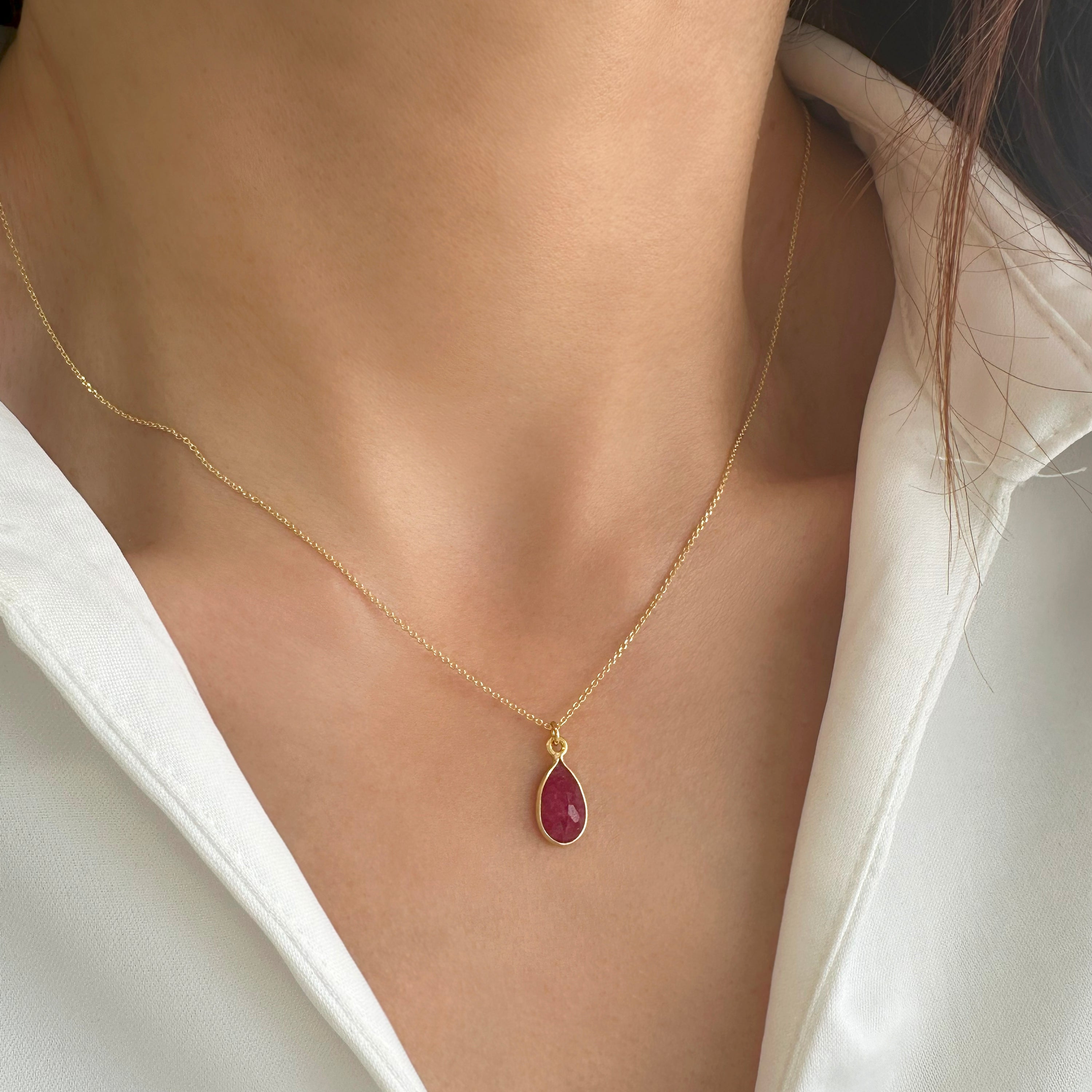 Tiny ruby pendant necklace