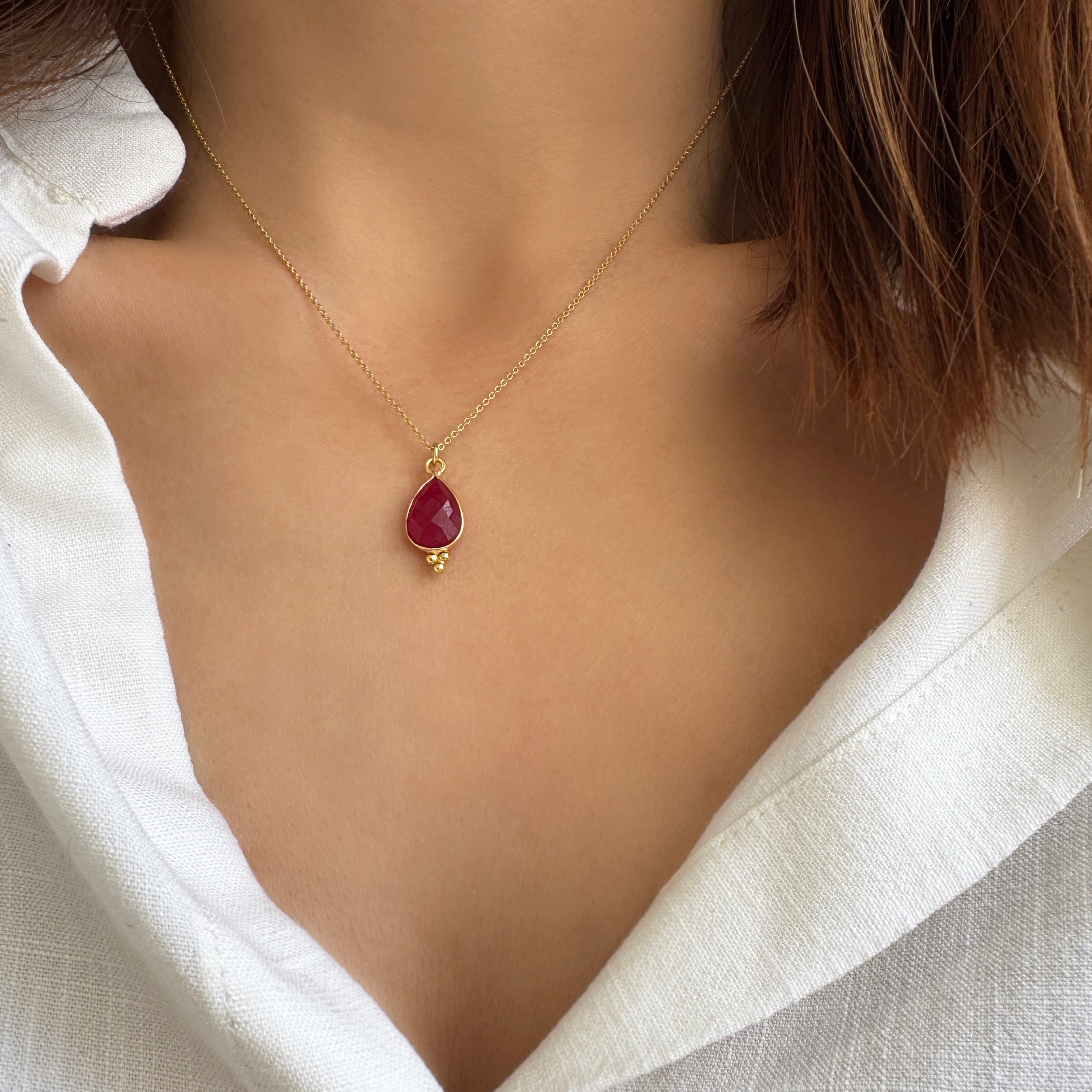 Ruby Drop Gemstone Necklace. Silver 925
