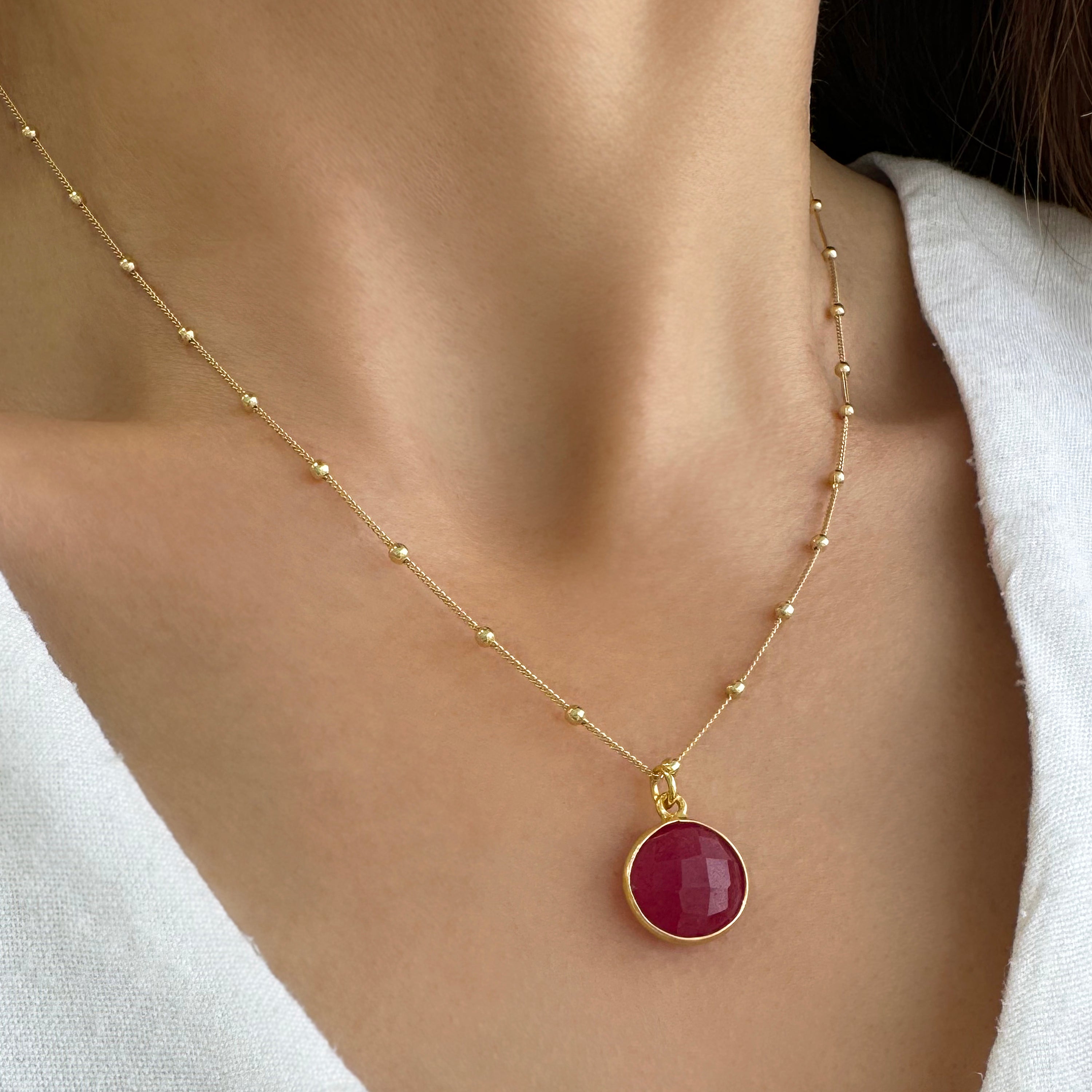 July Birthstone Red Ruby Pendant Necklace.