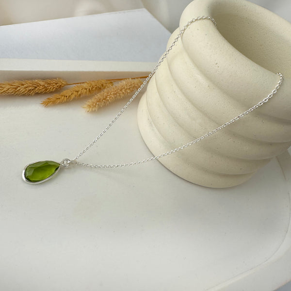 Tiny Peridot drop pendant necklace