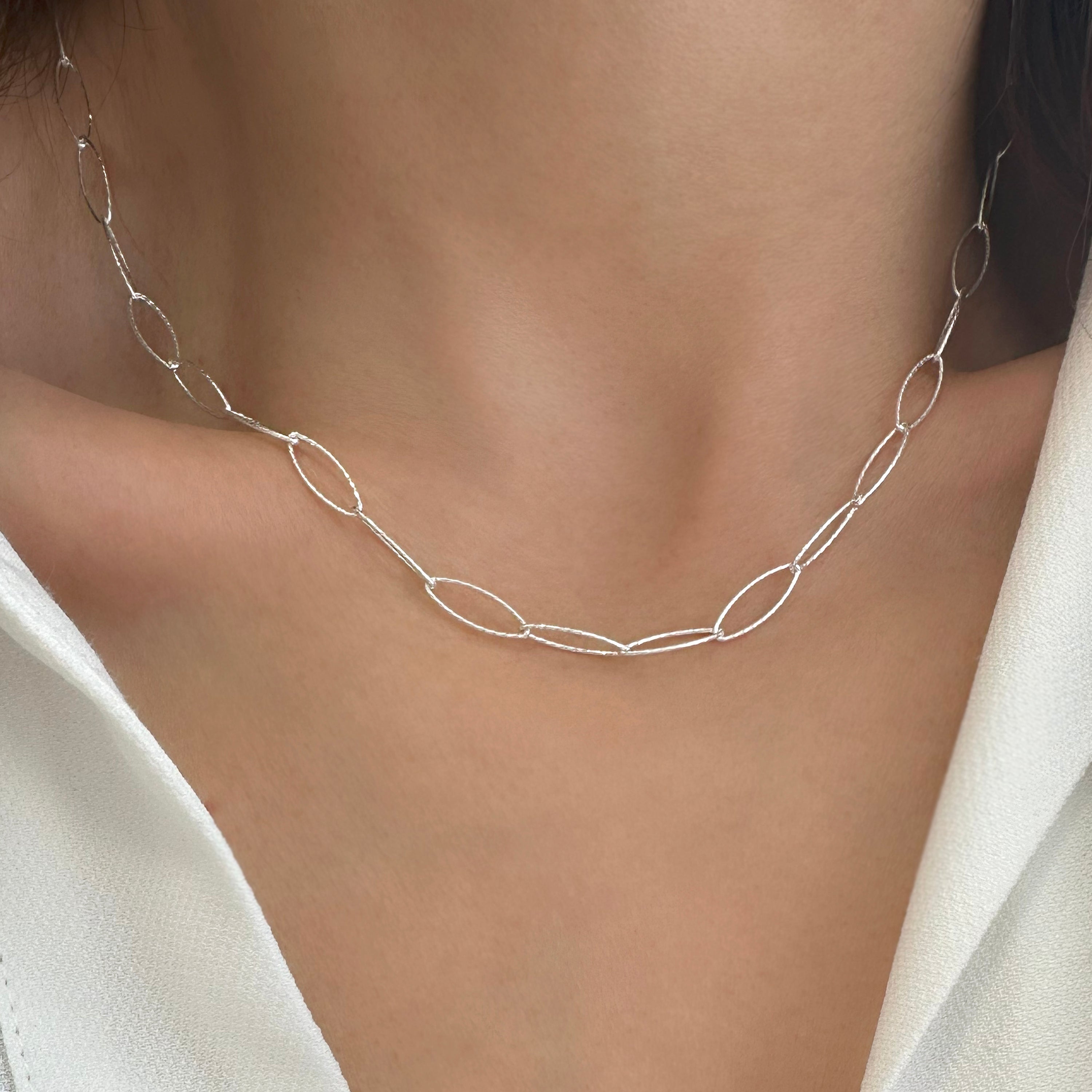 Paperclip Chain Choker Necklace, 925 Silver