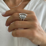 Boho Silver Evil Eye Ring