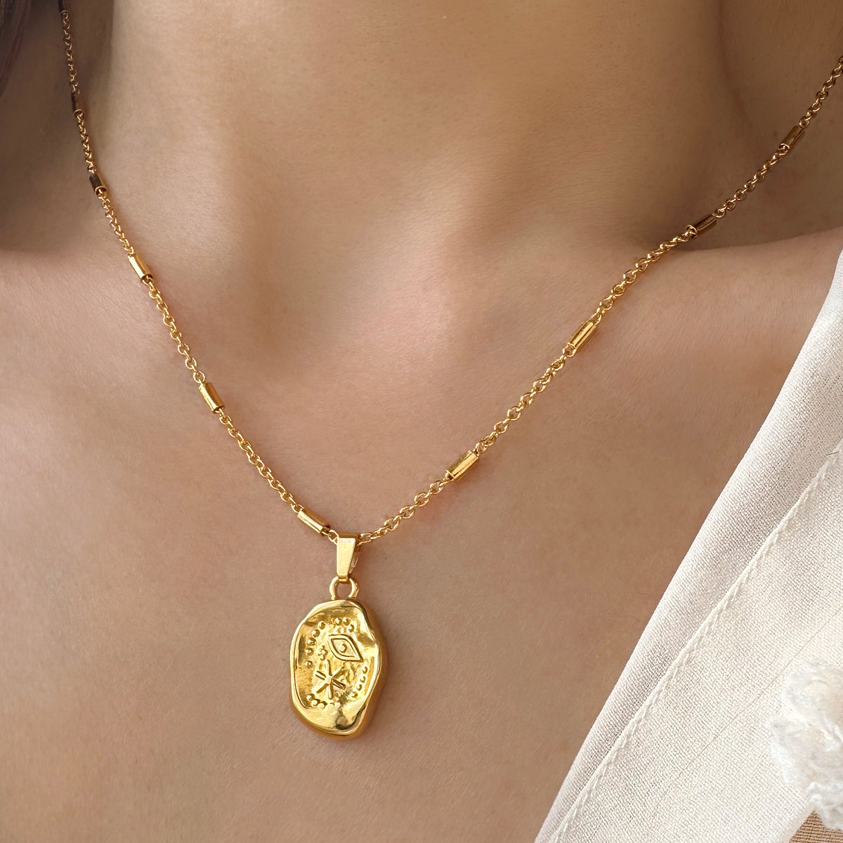 Gold Evil Eye Necklace on Satellite chain