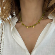 August Necklace: Peridot gemstone choker with small gold coins