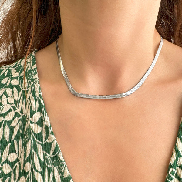 Herringbone necklace - Flat chain necklace - Stainless steel