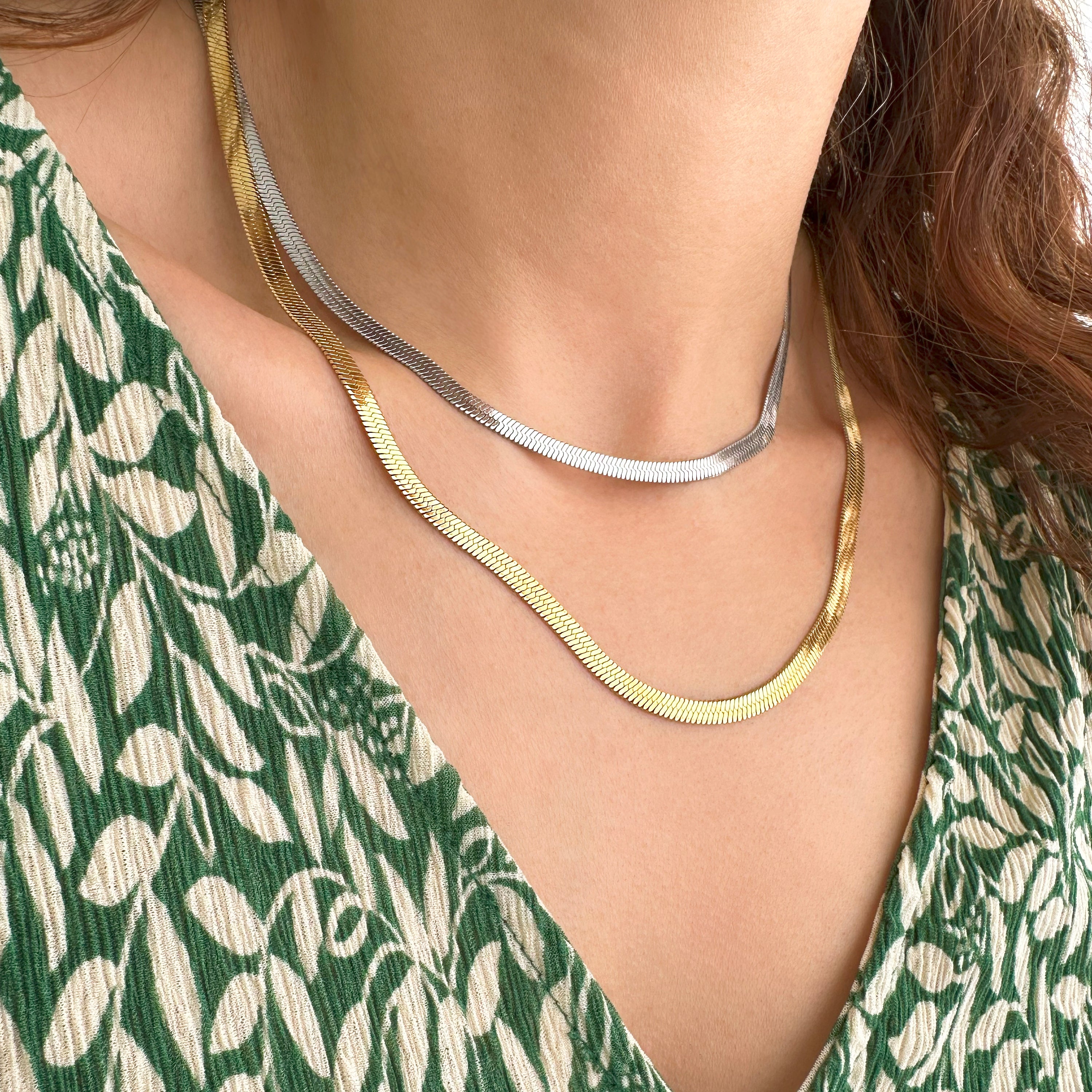 Herringbone necklace - Flat chain necklace - Stainless steel