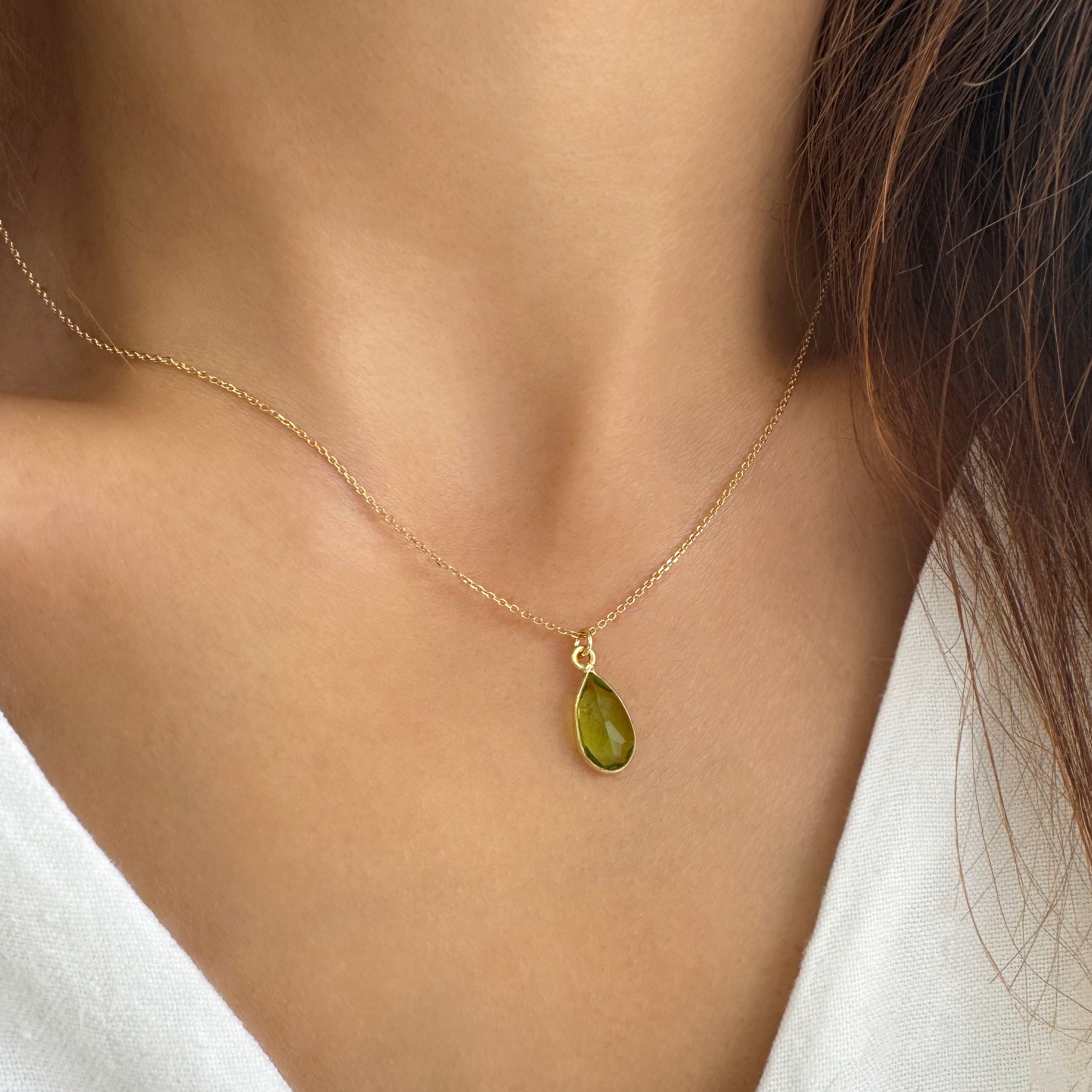 Tiny Peridot drop pendant necklace