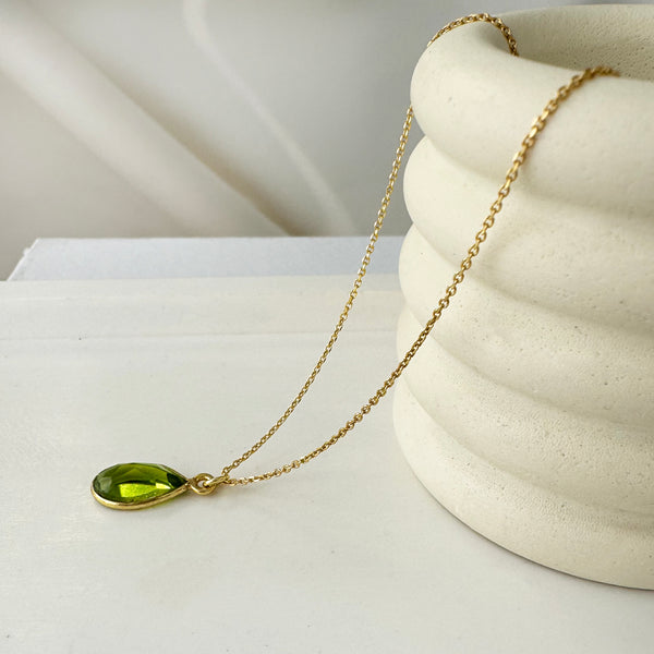 Tiny Peridot drop pendant necklace