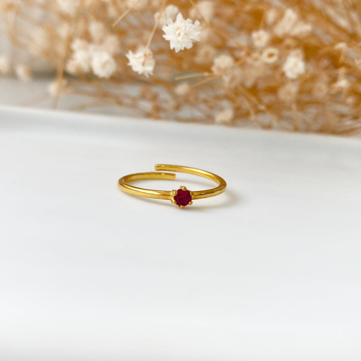 Tiny stone ring| Red cubic zirconia ring!