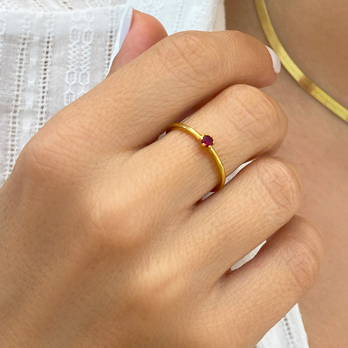 Tiny stone ring| Red cubic zirconia ring!