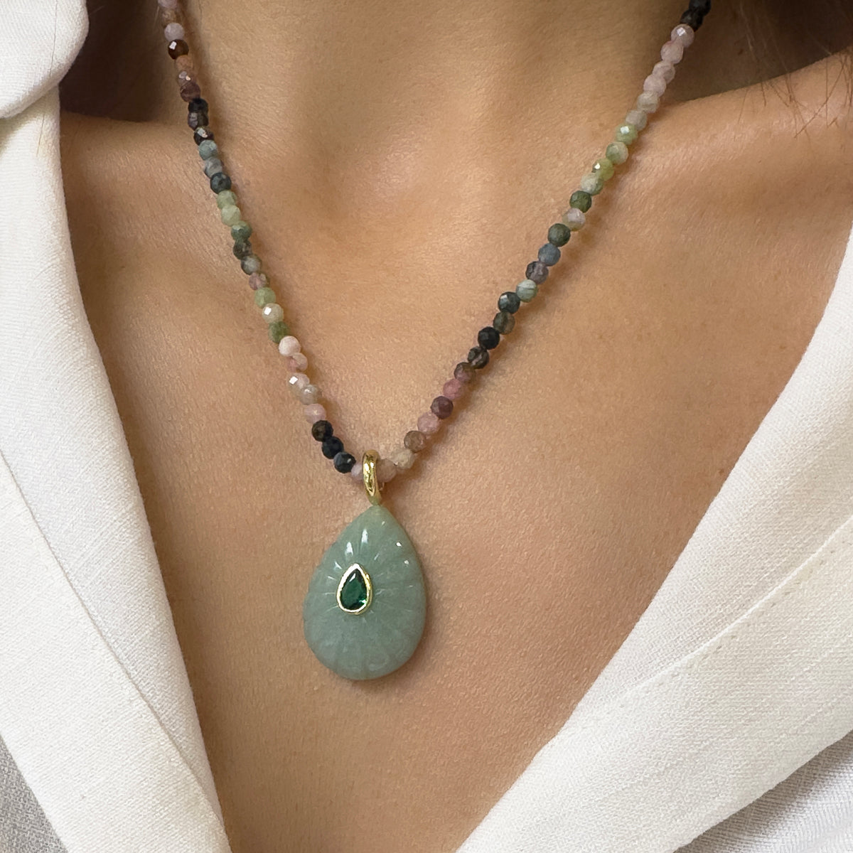 Aventurine pendant on Tourmaline necklace