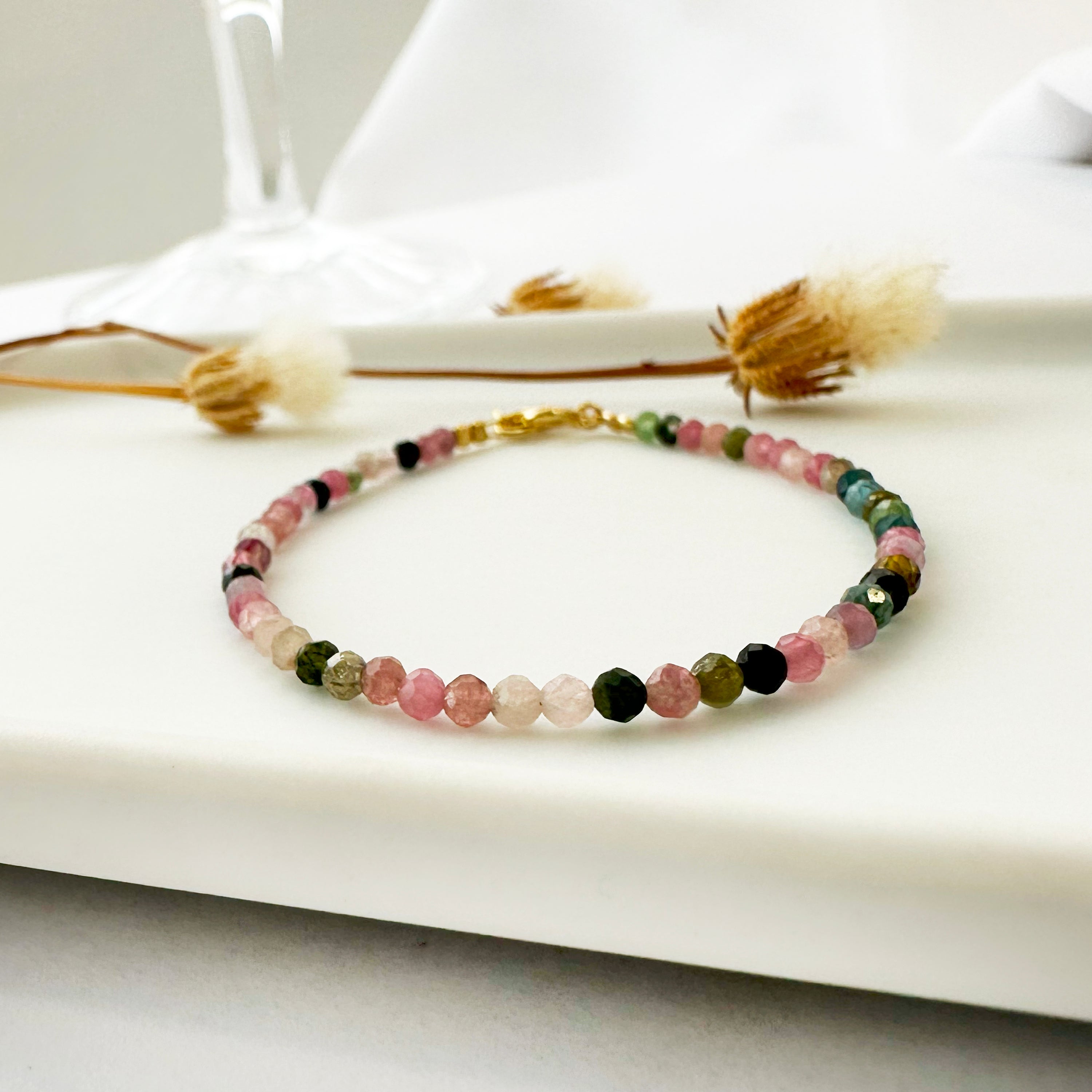 Tourmaline Gemstone bracelet with tiny multi coloured tourmaline stones